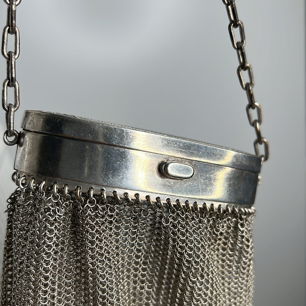 Antique Sterling Silver 925 Chain Mesh Expandable Top Snap Mirror Bag Super Rare - Picture 12 of 16